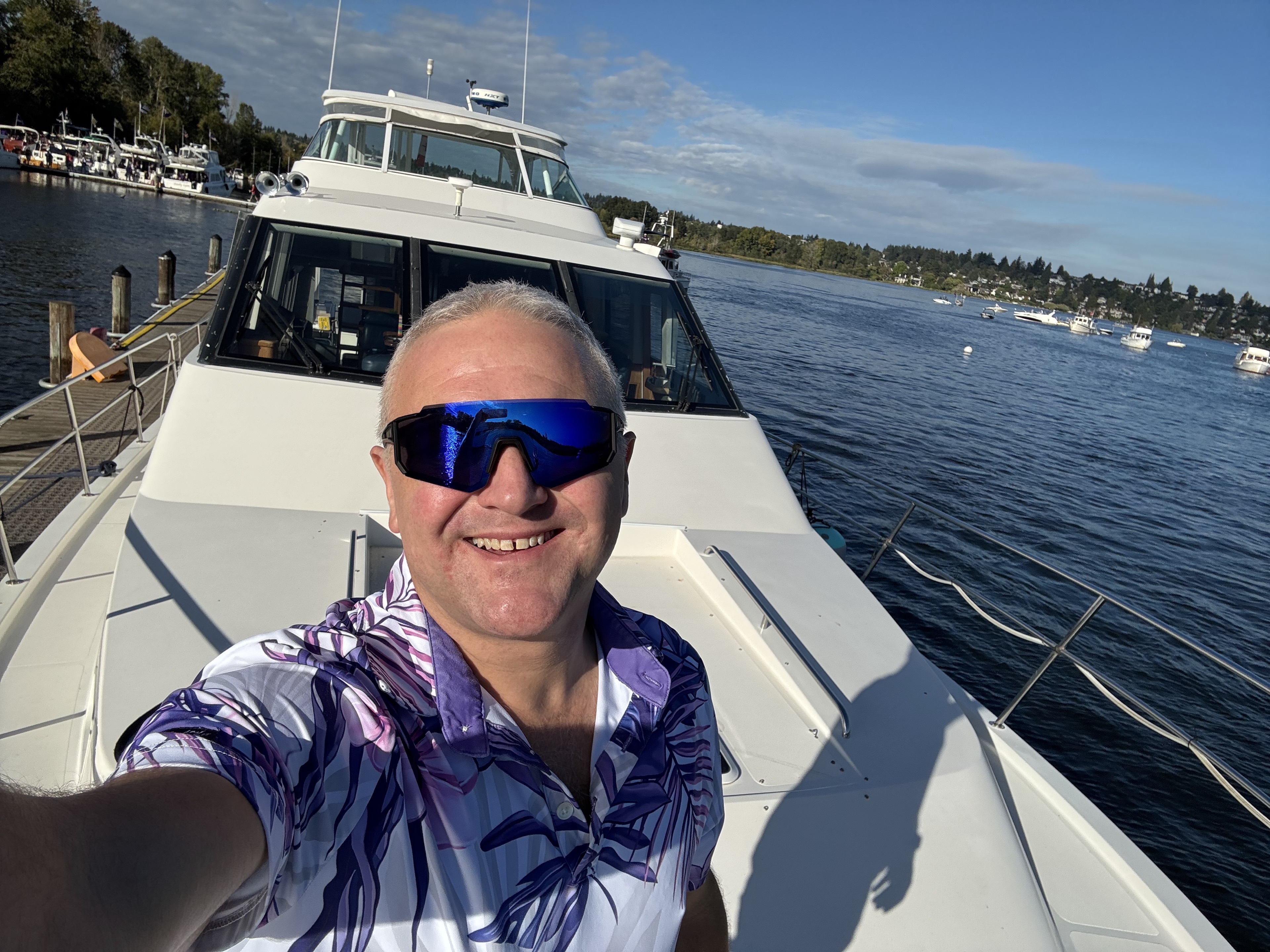 Josh Moultray aboard a motor yacht
